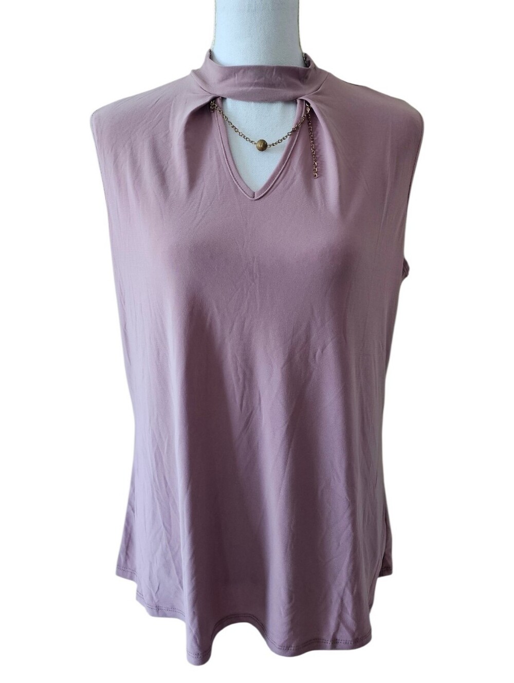 Diana Belle Choker Neck Top XL Mauve Sleeveless Blouse Chain Accent